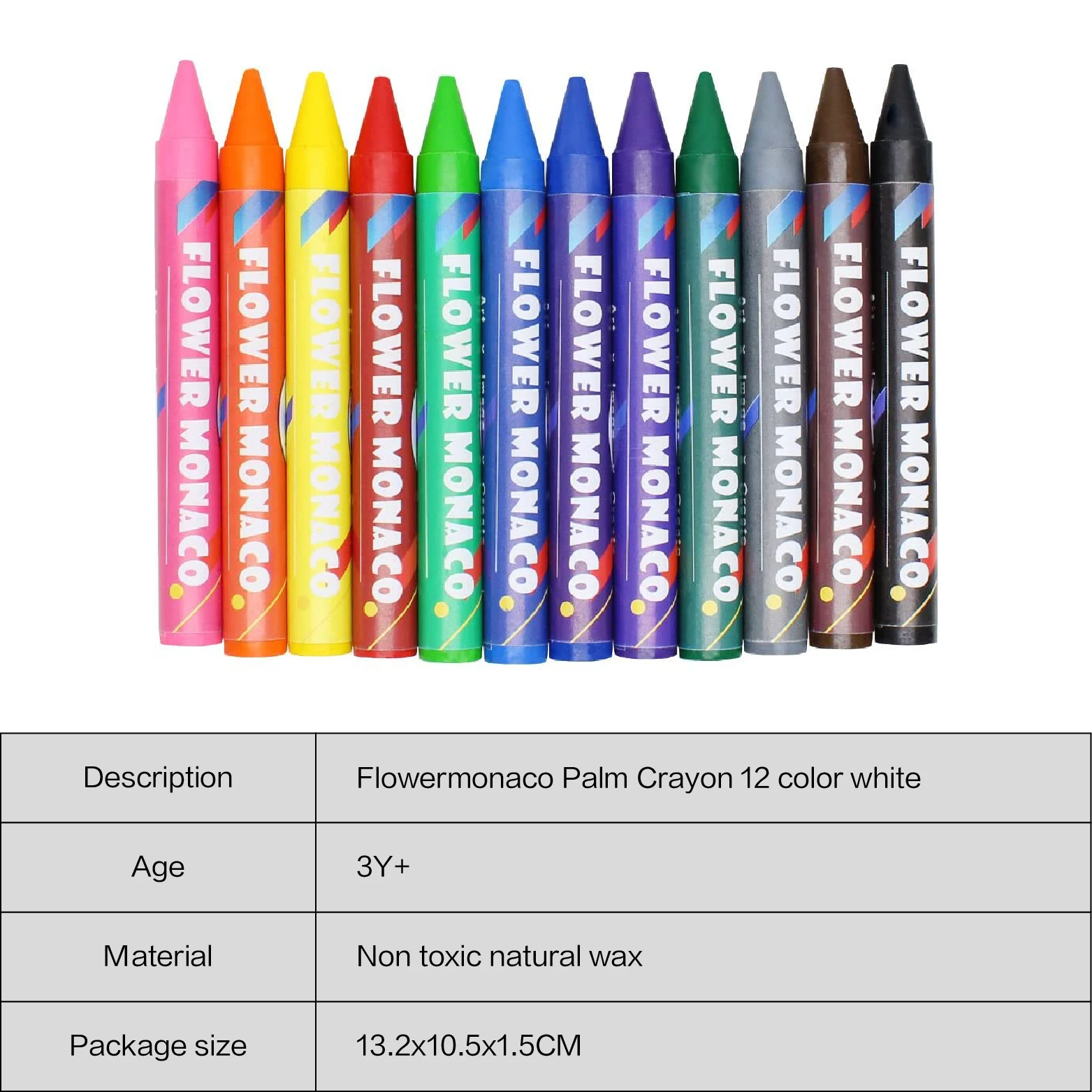 Toddlers Non Toxic Jumbo 12 color Crayons Bulk Learning Educational Kid Drawing Flowermonaco Palm Crayon-white