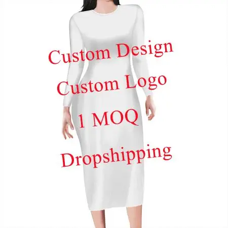 2021 Custom Hawaiian Lily Flower Hibiscus Purple Pattern Sexy Dress Women Long Sleeve O Neck Knee-length Elegant Summer Casual