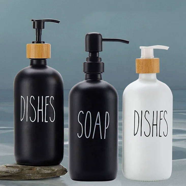 16 OZ 500ML Matte Versatile & Reusable Hand Soap Shampoo Shower Gel Glass Soap Dispenser Set 2 Pack With Pressure Pump Cover
