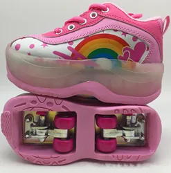 Portable Roller Skate Shoes for Kids Boys Girls Cartoon thick sole Sneakers Roller Shoes with 4 Wheels