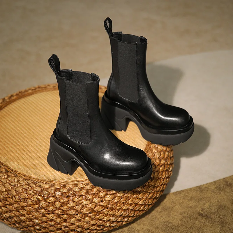 Новые зимние дизайнерские брендовые Роскошные качественные кожаные дождевые массивные ковбойские дождевые ботильоны на платформе и каблуке для женщин