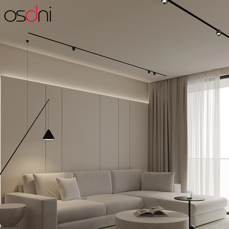 Led Magnetic Track Spotlight Small Profile Light 48V Led Track Light Round Track Lights Living Room Indoor White Contemporary