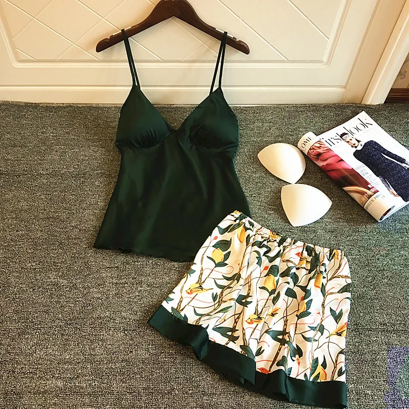 Home Suit Silk Pajamas for Women Floral Lounge Wear Pijama Summer Pyjamas Satin Sleepwear V-Neck 2 Piece Sets