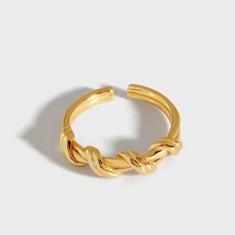 ins style twist rope gold color 925 sterling silver resizable ring