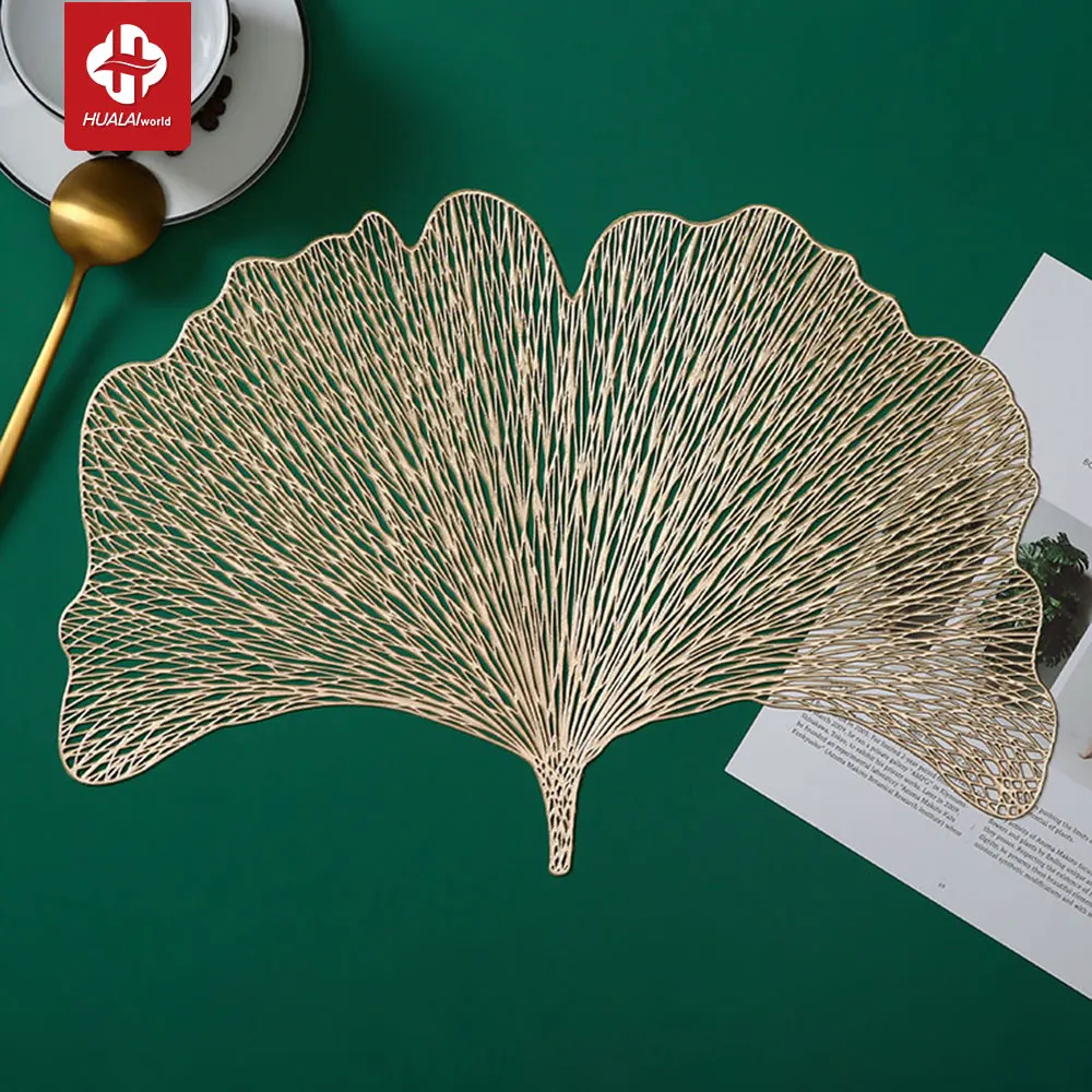 wholesale plant gingko leaf pvc plastic gold silver placemat for wedding banquet dining