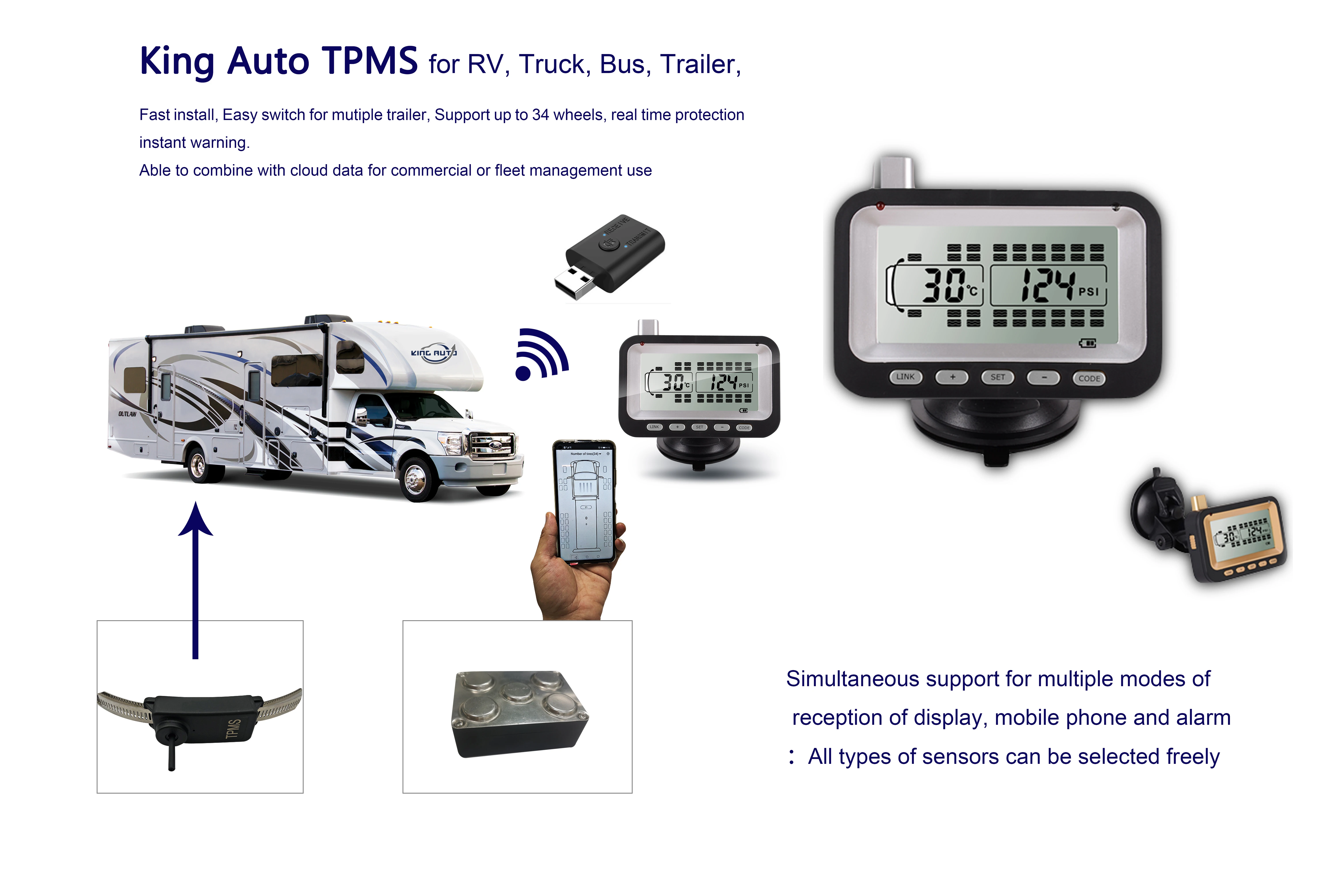 truck TPMS Internal Ble 5.0 2.4GHz  Tyre Pressure Monitoring System Tire Alarm Warning For iphone IOS Android