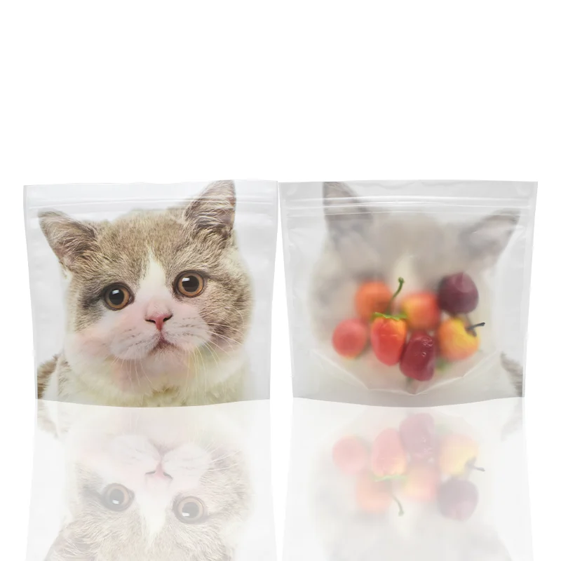 Custom Cute Cat Print Small Mylar Clear Plastic Package Bags Snake Nuts Jerky Chocolate Dried Fruit Bag White Food Standup Pouch