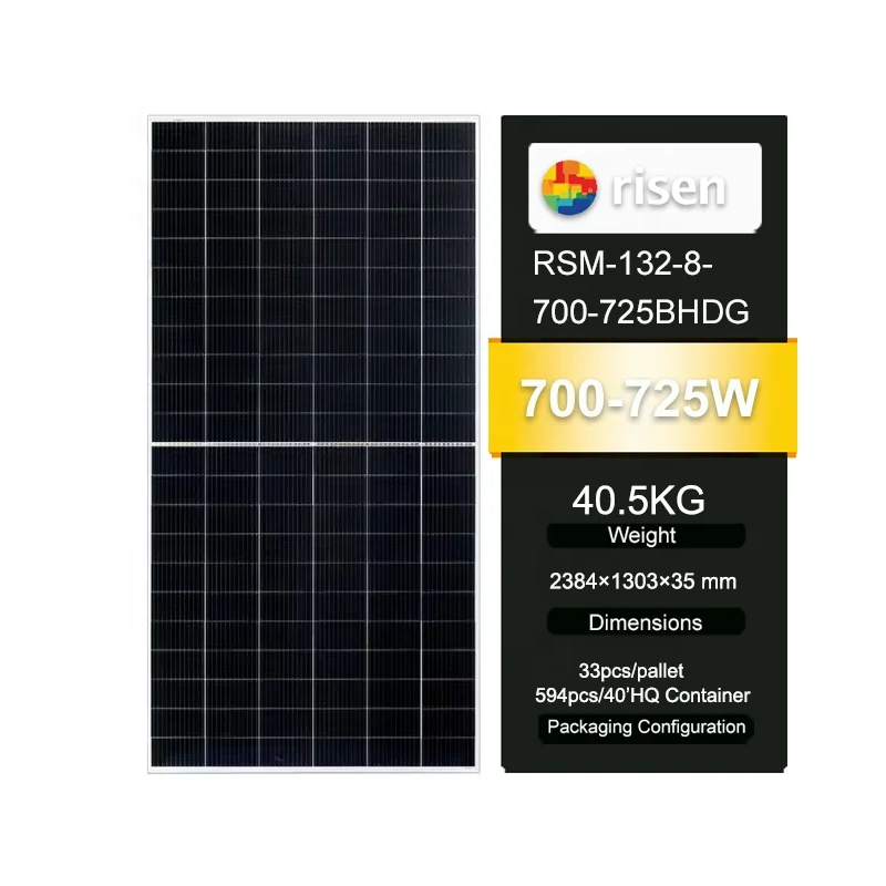Risen HJT 700W A-grade N-Type Solar Panels 132 cells Half Cell 710W PV Modules 720W HJT Bifacial Solar Panels for Power grid