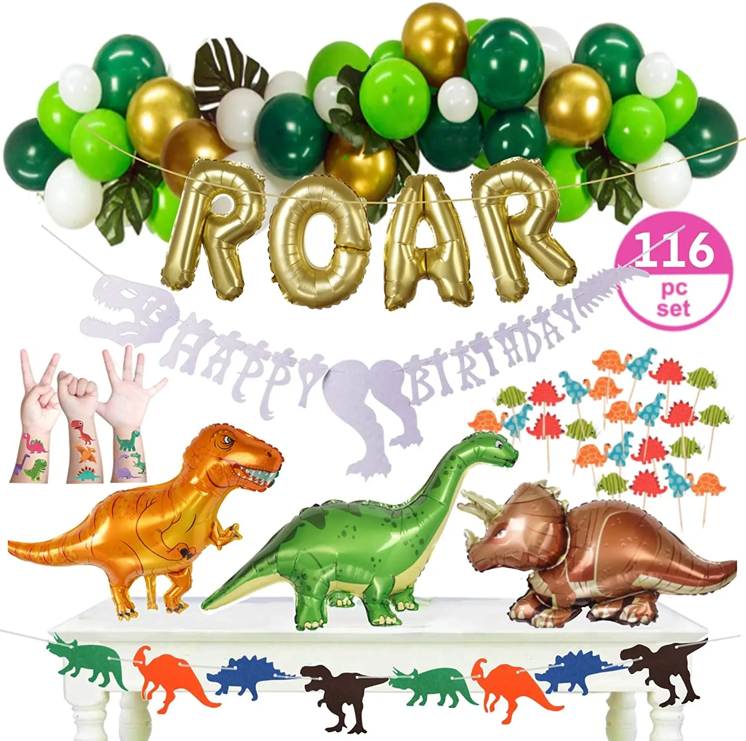 Dinosaur Party Decorations Including RWAR Latex Balloons Dino Masks Dino Banners Cake Toppers Tattoos for birthday party