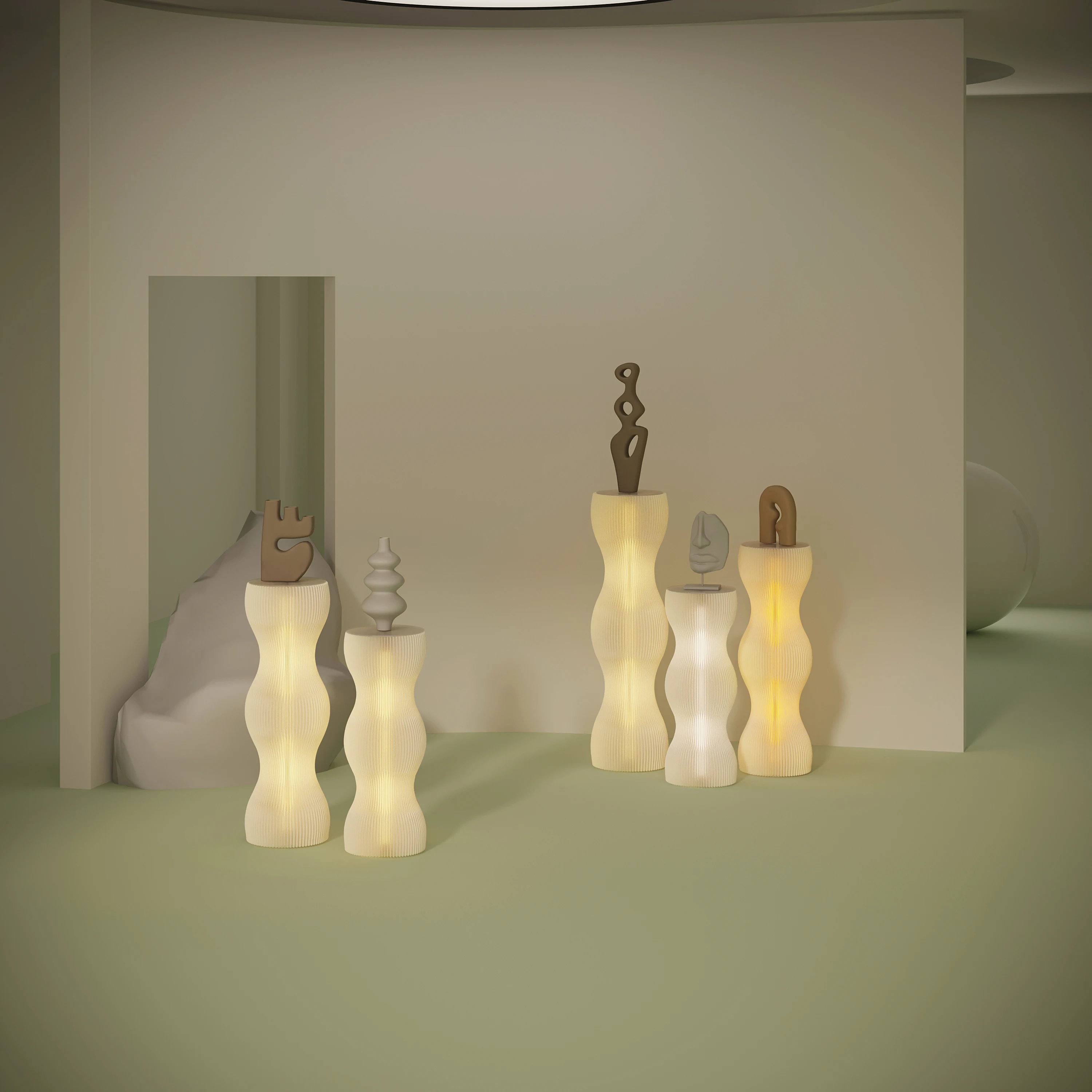 Wave Pillar Stand With LED Light Round Display Shelf For Showroom And Shop Window Decor