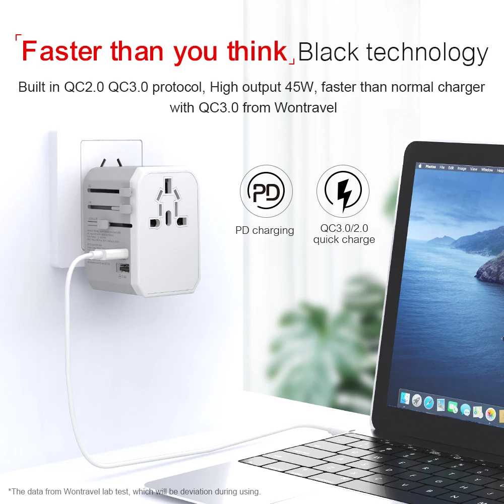Universal Travel adapter plug Type C USB quick charger 45W PD adaptor power electrical plug outlet