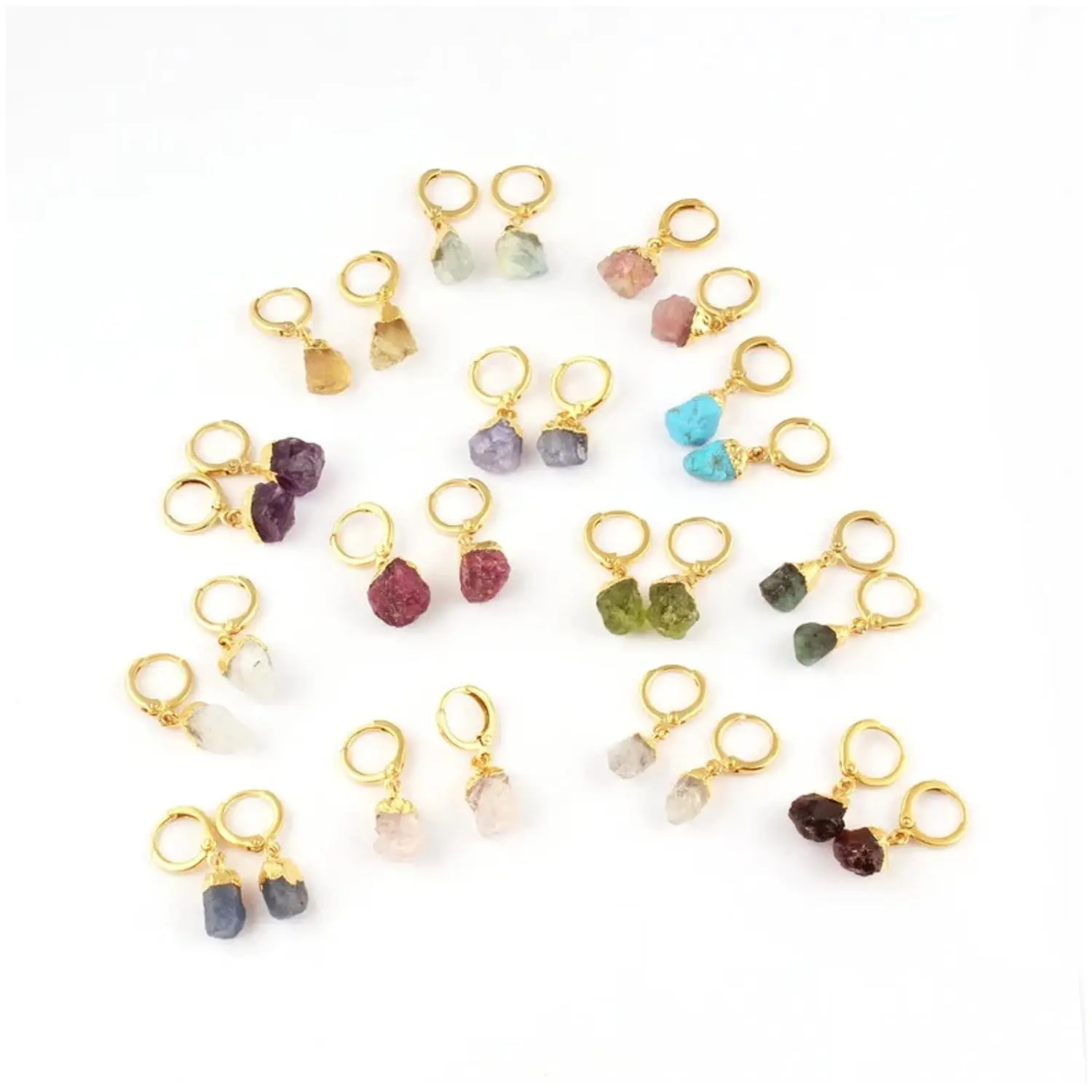 Natural Irregular Raw Stone Earrings Amethysts Apatite Lapis Quartz Stones Earring