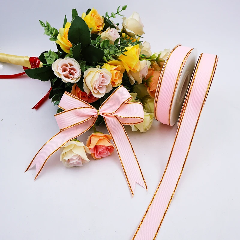 Solid Style Black Printed Logo Satin Ribbon Spool Floral Bow Ties for Wedding Decorations Made of Polyester Pull Bow Type