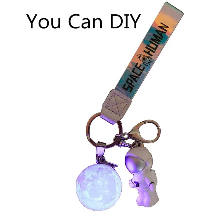 2021Hot Sell Decoration Accessories Creative LED Night Light Key Holder Chain 3D Print Moon lamp Keychain 4cm