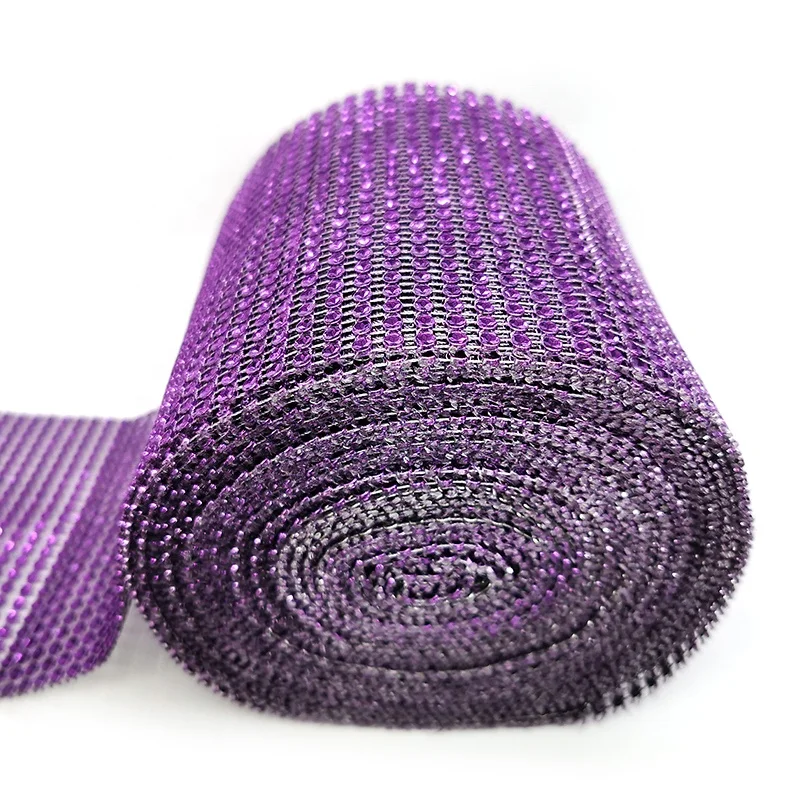 wholesale 24row Deep purple diamond mesh wrap trimming rhinestone plastic ribbon trim for wedding party craft decoration