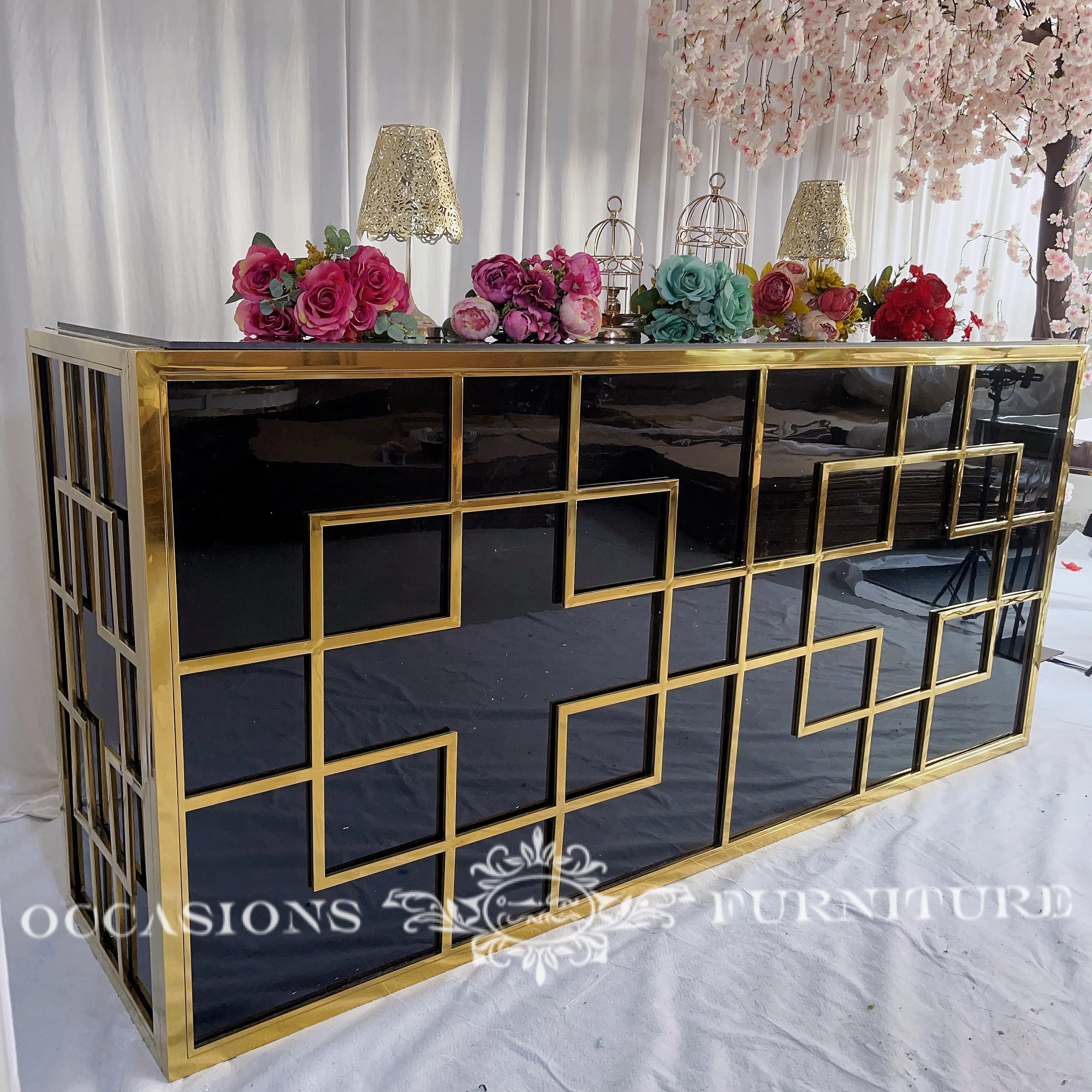 Changeable Color Stainless Steel Bar Rack Counter Wedding Furniture High Cocktails Rectangle Tables