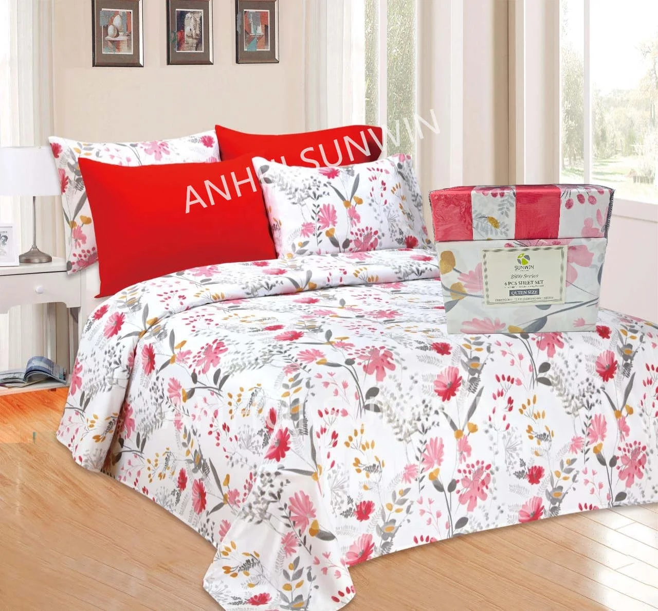 American Printed Bed Sheet & Pillowcase Sets - Soft Cotton 6 Pieces Bed Sheets Set - Fits Mattress 14 inches Deep Pocket