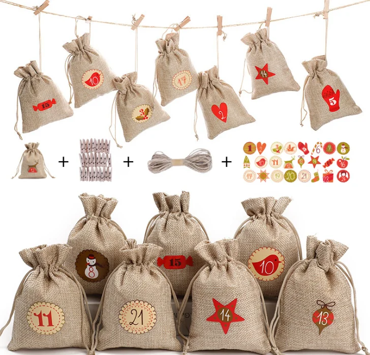 2021 New Hot Sell Promotion Small Burlap Fabric Wrap Gift Bags With Drawstring for Party Wedding Birthday Christmas Santa Sack