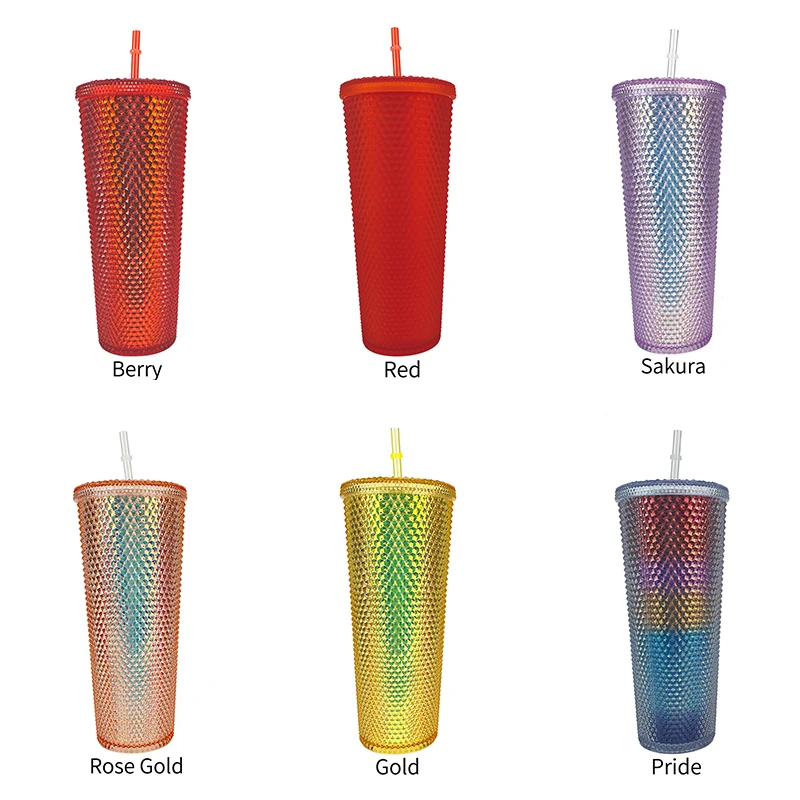 
Walright New 24OZ American Matte Durian Grid Cup Matte Pineapple Cup Plastic Black Coffee Mug Studded Tumbler With Lid Straw 