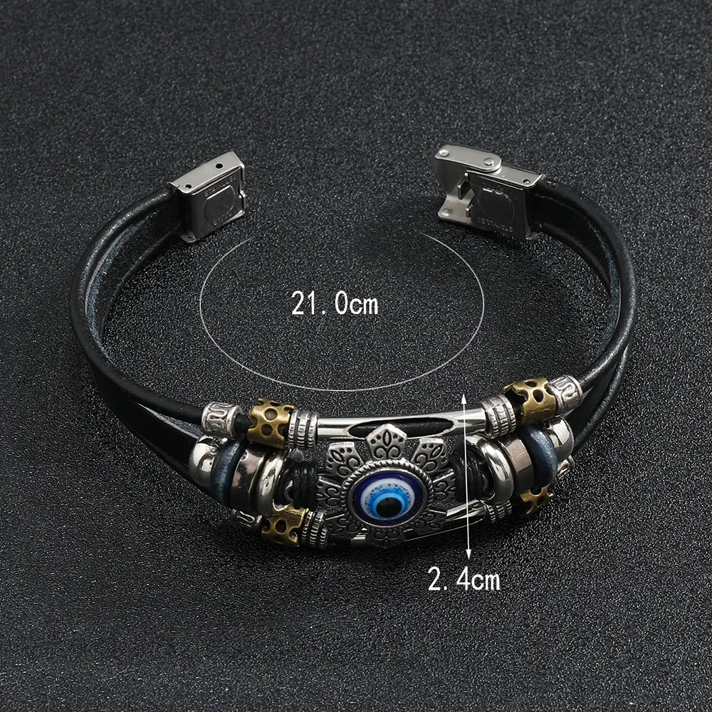 High Quality Punk Braided Wrap Leather Bracelet Handmade Beads Bracelet Men Luxury Silver Metal Tube Multilayer Leather Bracelet