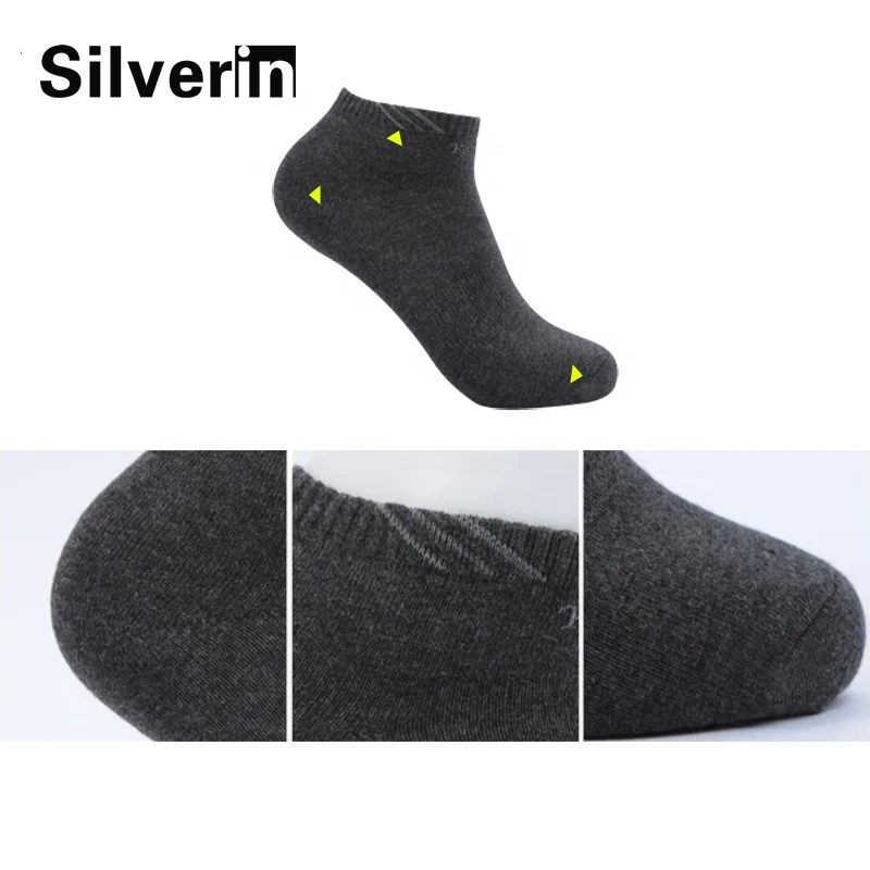 Cotton sweat-absorbent silver anti-microbial anti-odor ankle men socks