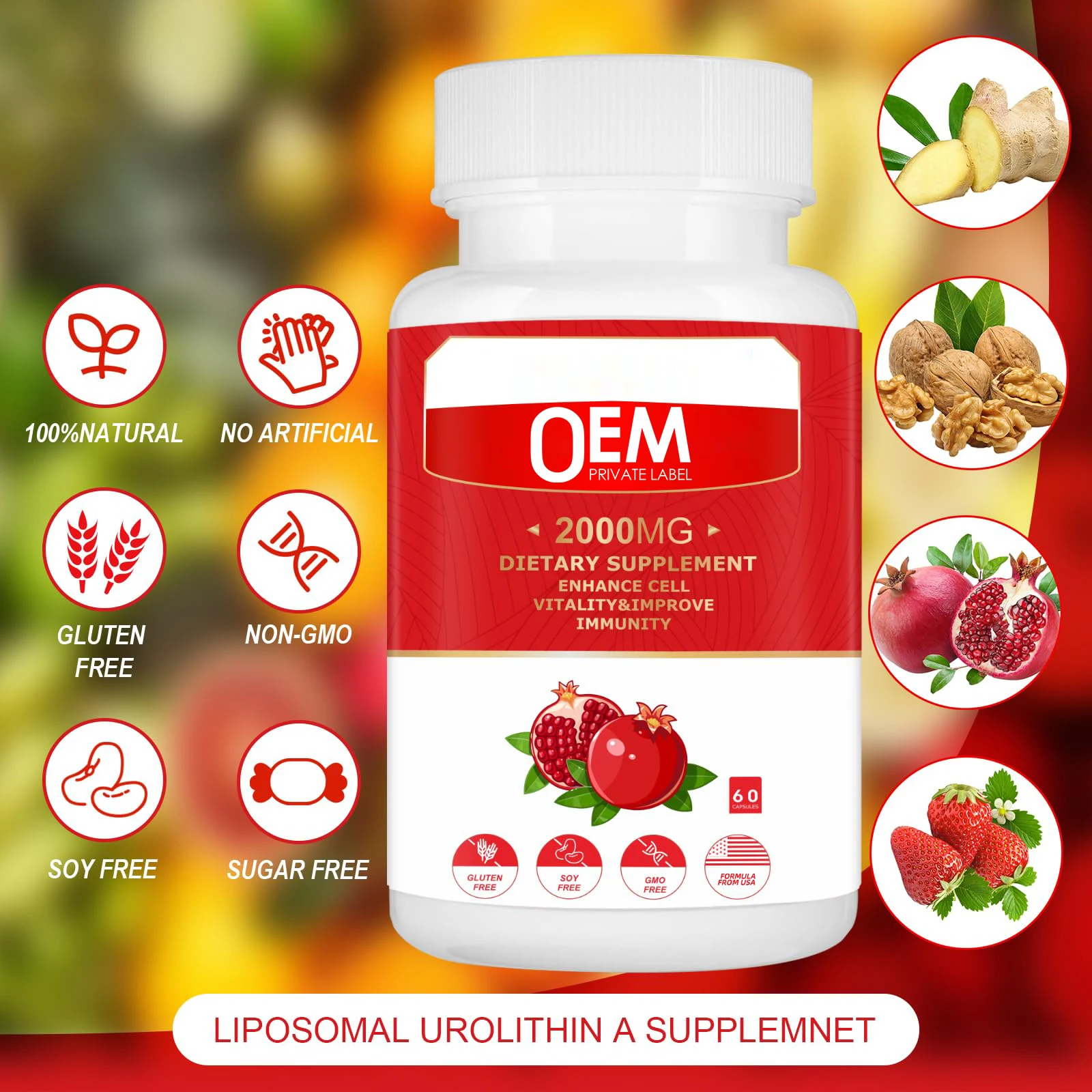OEM/ODM Urolithin A Capsules Highly Pure Urolithin A For Healthy Aging Vitality Powerful NAD Boost Energy Supplements