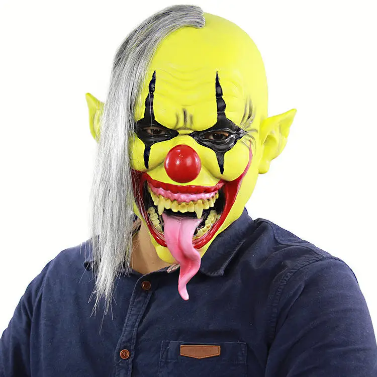 Partycool Realistic Yellow Long Tongue Strange Mask Bursting Brain Scary Horror Creepy Latex Full Face Halloween Clown Mask
