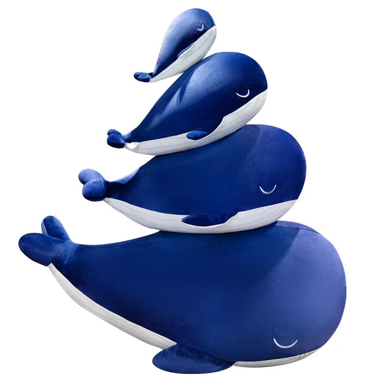 Hot Saling Cartoon Blue Whale Plush Toys Stuffed Lovely Sea Animal Plushies Doll Cute Fish Sleeping Pillow for Kids Gift