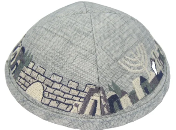Belief Wholesale Kippah Jewish Kippot Custom Logo Yarmulke Jewish Cotton Linen Kippah Hat For Celebrating customized factory