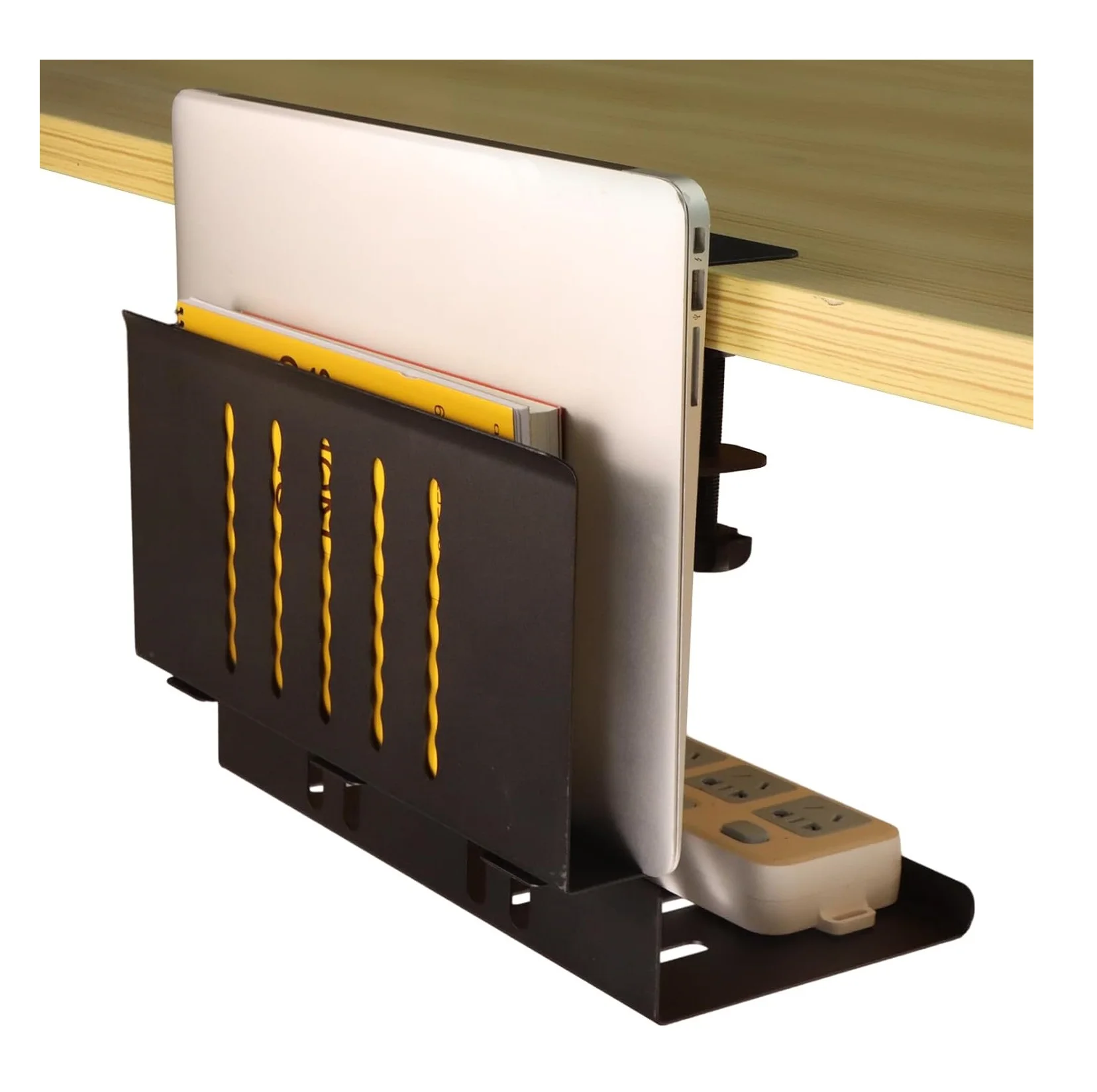 2 in 1 Steel Under Desk Laptop Tray Under Desk Tray Cable Management Side of Desk Storage Cable Tray