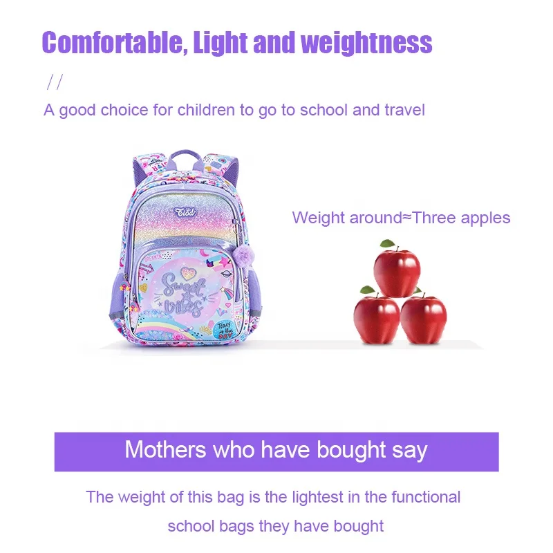 EVA Rainbow Princess Purple Elementary Kids Girls Children School Bags Backpack