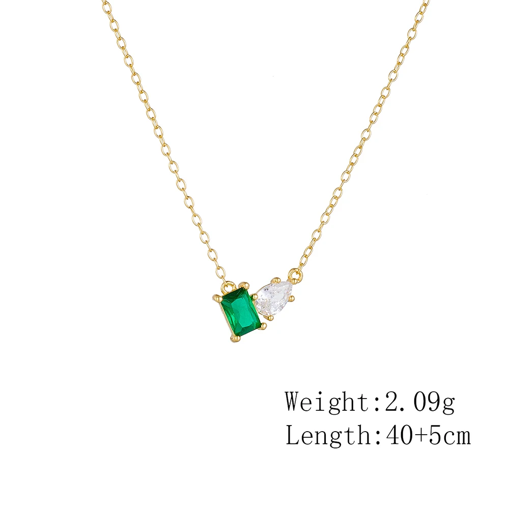 peishang wholesale jewelry silver 925 gold plating emerald Square green necklace ladys jewelry zircon necklace jewelry women