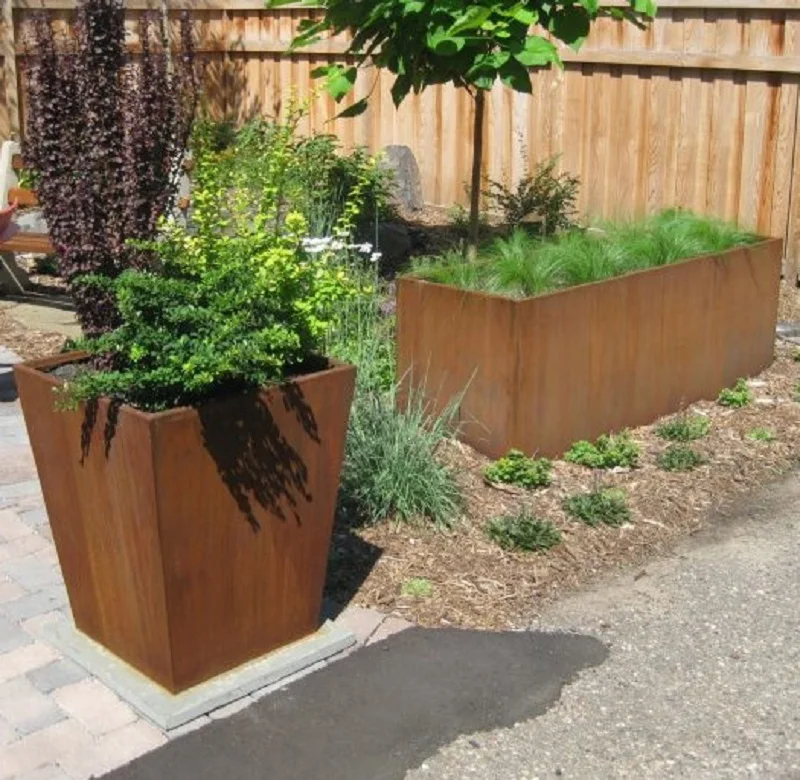 Square Garden Flower Pots Corten Steel Tapered Planter