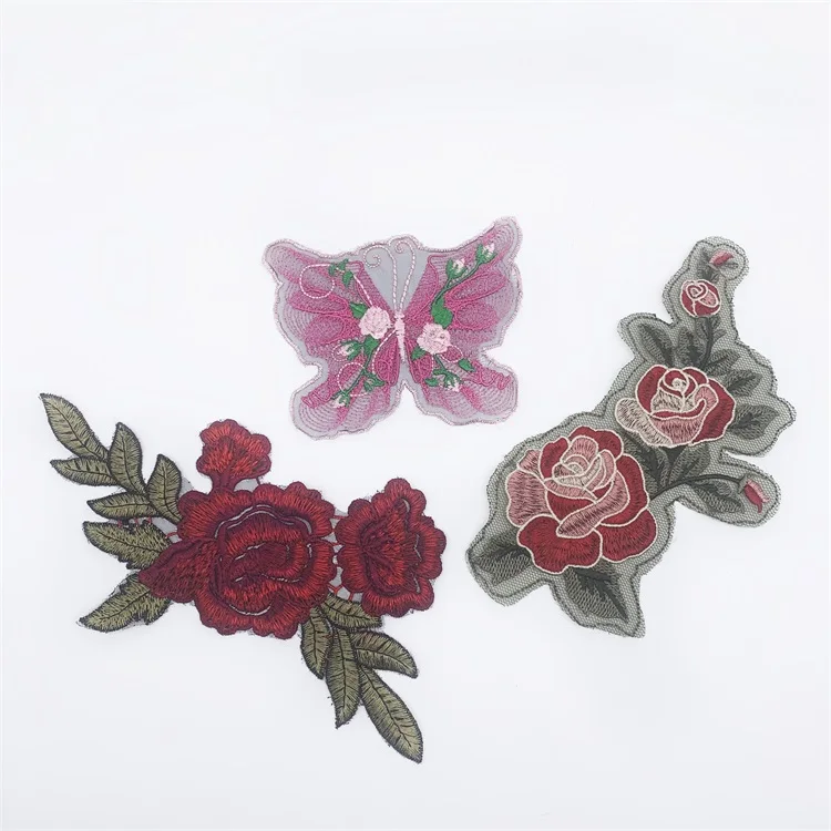 OEKO-TEX BSCI factory China wholesales mesh base floral applique for dresses  sewing appliques  embroidered patch