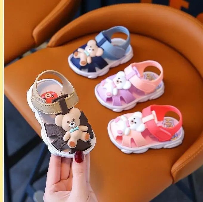 Summer baby toddler sandals baby shoes 0-3 years old soft bottom baby sandals cartoon bear cute toddler sandals