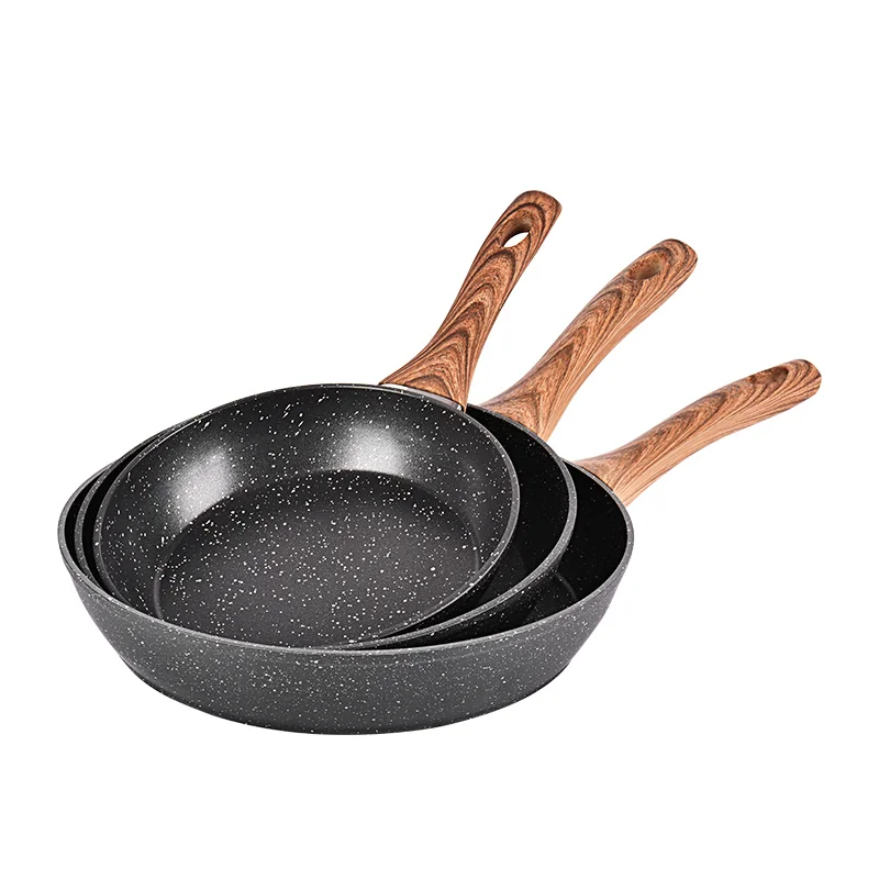 2022 Hot Sale Forged Aluminum Frying Pan Set Non-stick Marble Coating Pans Sarten With Wooden Handle