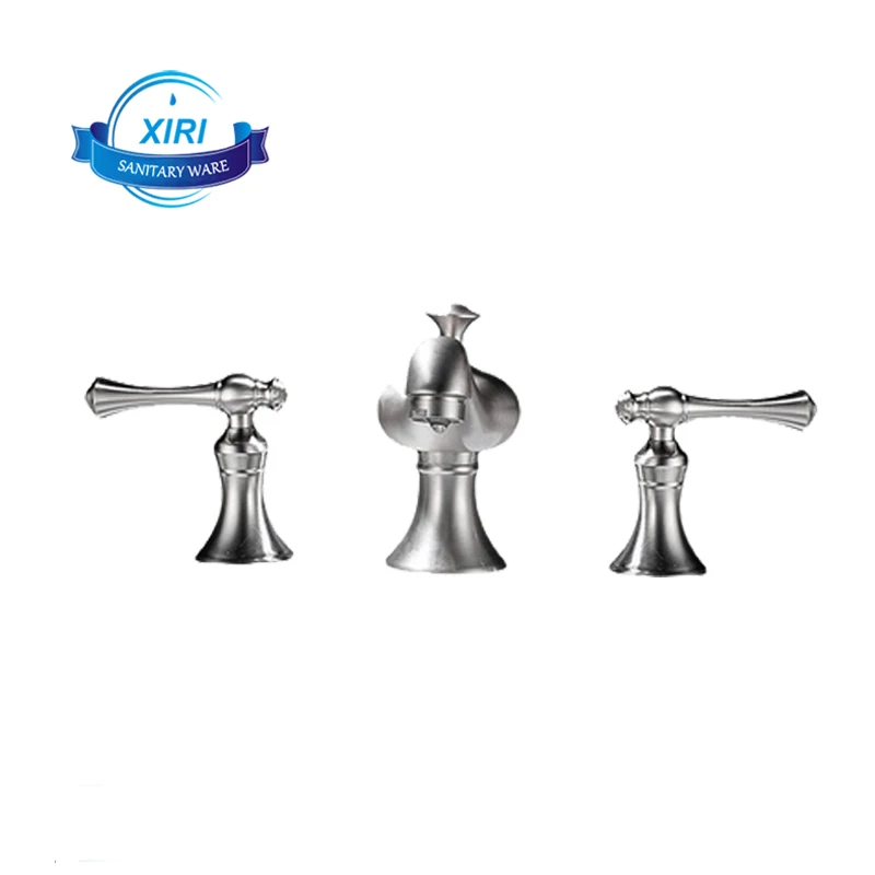 European Style All Brass Three Hole Washbasin Faucet Split Brushed Nickel Color Washbasin Cold And Hot Tap Mixer XR7871