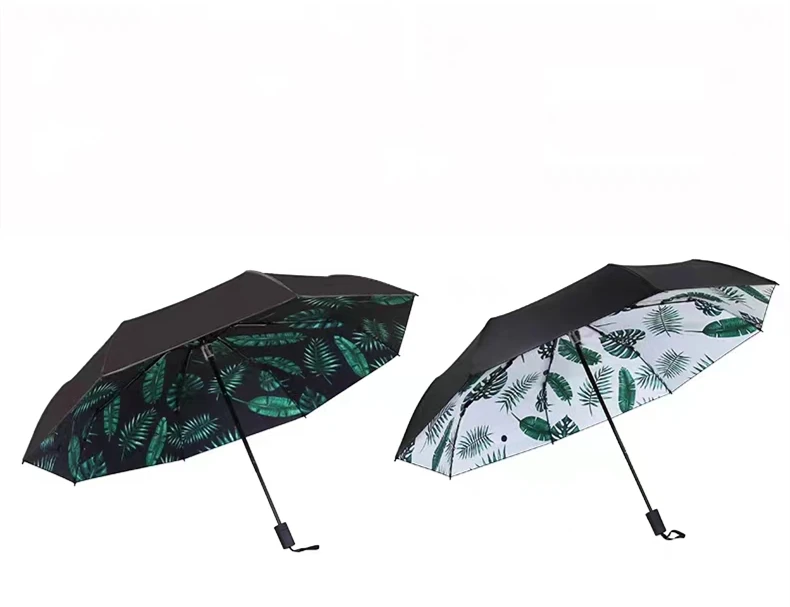 Green Banana Leaf Umbrella for Women UV Protection Parasol 3 Folding Art Oil Painting Umbrella