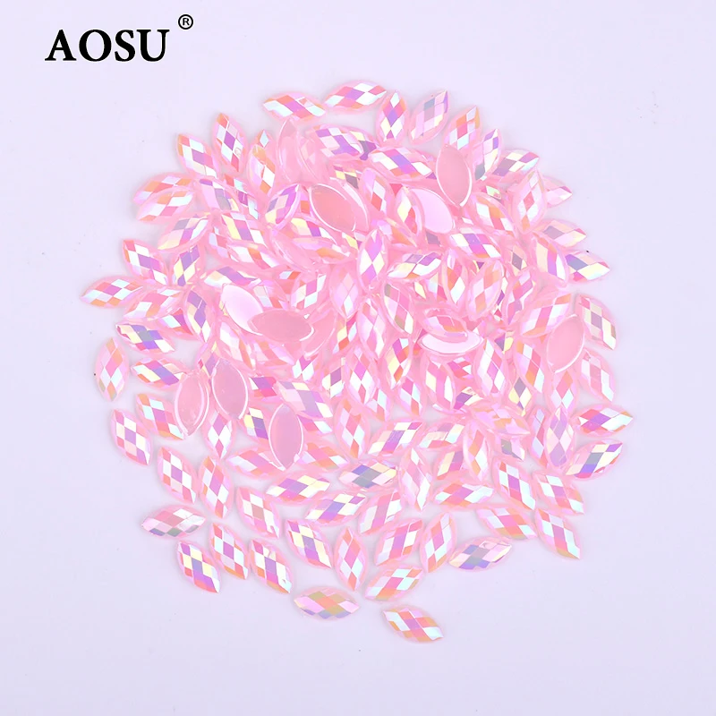 AOSU Factory 3*6mm 4*8mm Horse Eye Acrylic Gemstones Glue On AB Color Nail Rhinestones Crystals Jelly Flat Back Diamonds