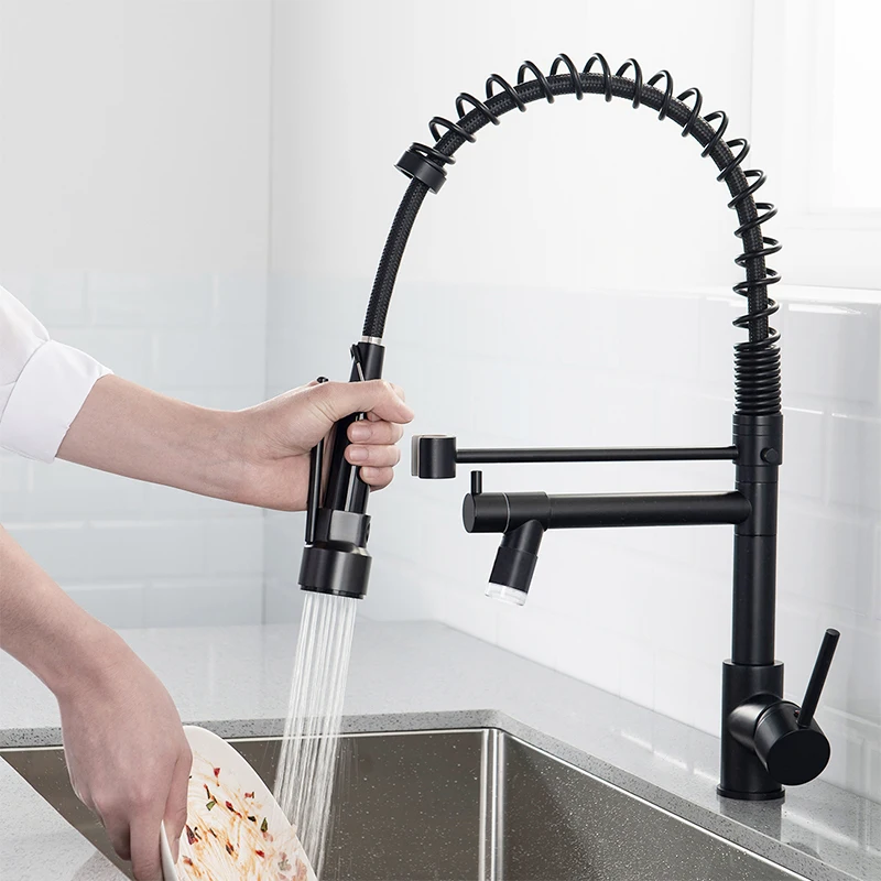 Commercial 360 degree kitchen faucet aerator,Black kitchen mixer faucet,LED kitchen faucet pull down spray