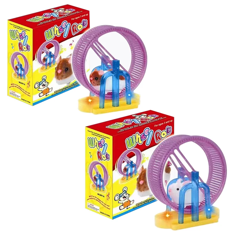 Unisex Electric Stuffed Animal Plush Toy Running Hamster Rabbit Wheel with Light Music Plastic Pet Toys for Kids Children Gift