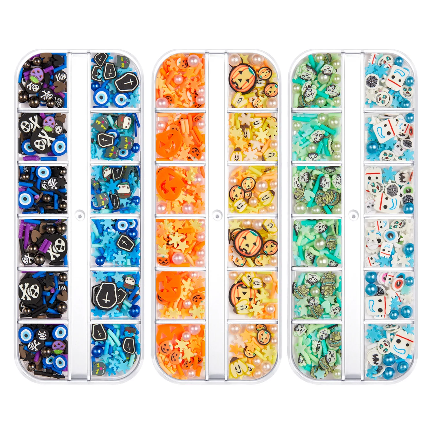 Nail Sequins 3D Holographic Skull Spider Pumpkin Bat Ghost Witch Shape Halloween Nail Art Decoration