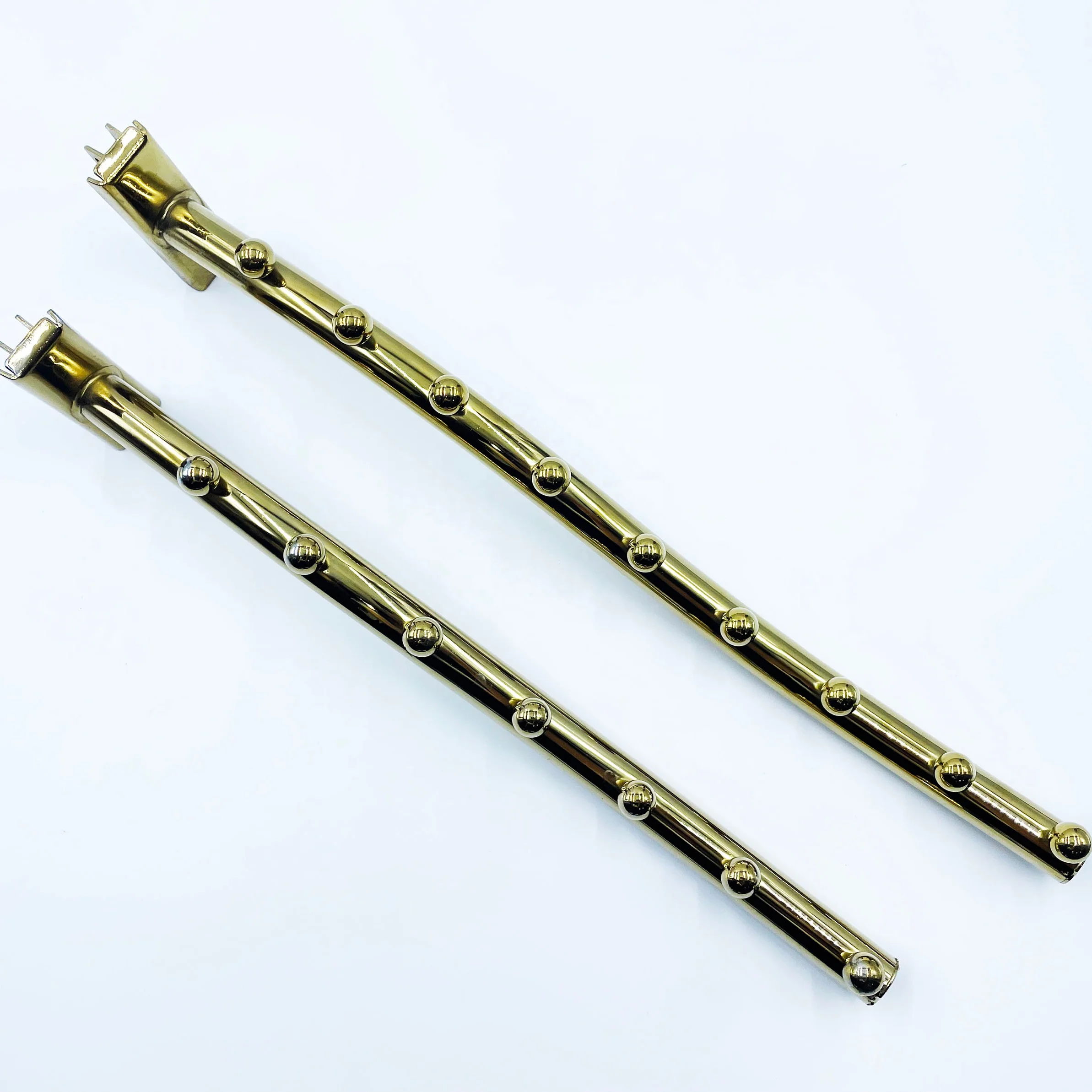 China Guangdong Slotted channel double feet clothes display hanger 400mm with 9 beads golden colour