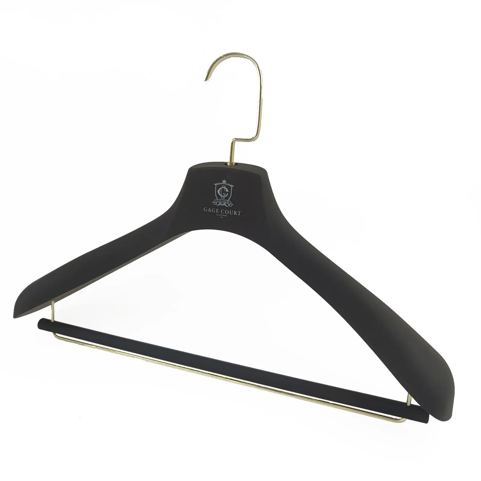luxury custom Black rubber coated wooden suit hanger with pant bars