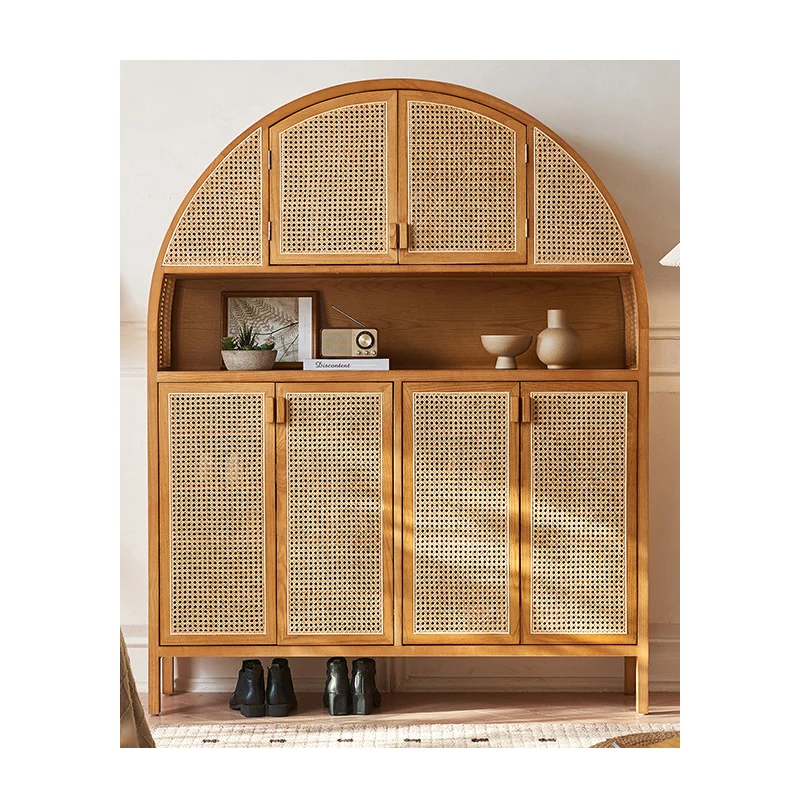 Nordic big size wabisabi style Indonesia Malaysia Thailand Furniture Natural Wooden semicircle top Living Room shoes cabinet