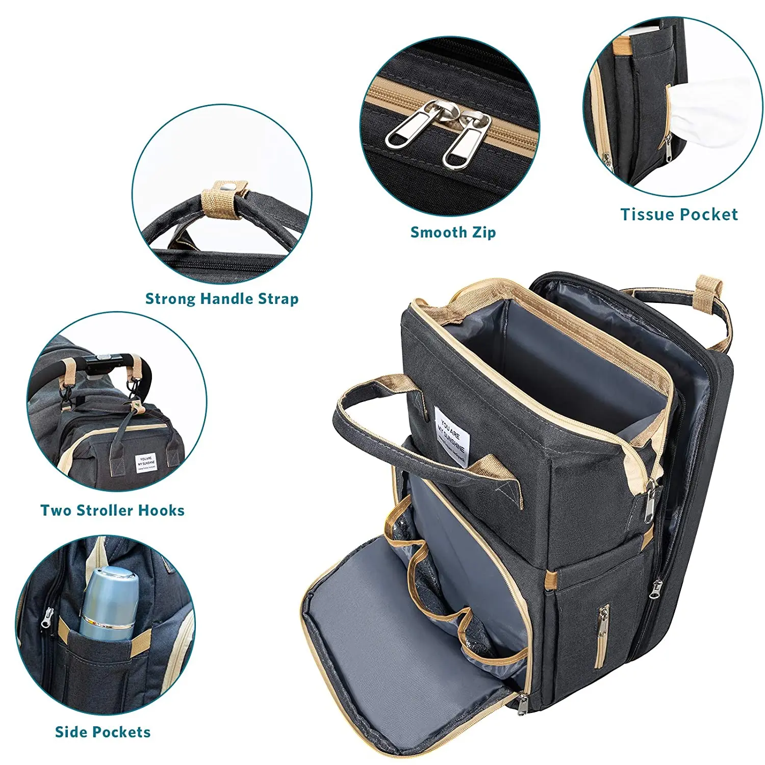 2021 Fashion Multifunction Large Capacity Waterproof Baby Diaper Bag Backpack With Bed