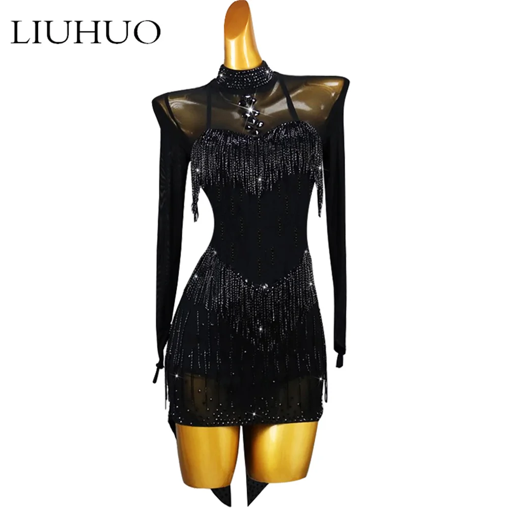 LUHUO Superior Fashion Sleeveless Latin Dance Skating Dress Rumba Skirt One Piece Stage Costume