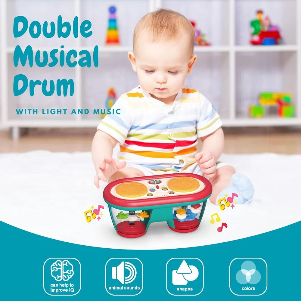 Baby musical hand clap drum toy color change night light drum projector toy musical instrument with rotating lights and sounds