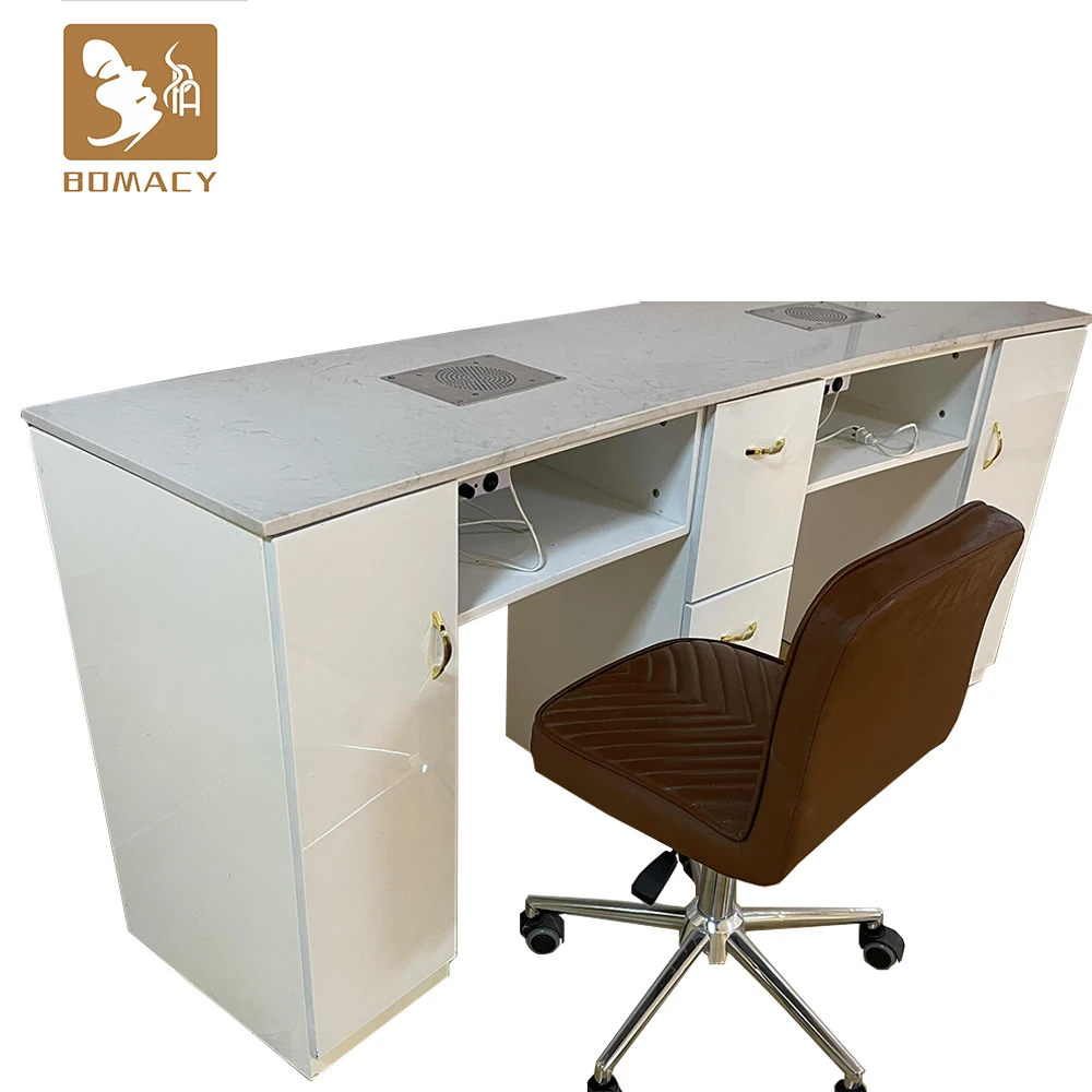 Station with fan bar portable furniture marble top chairs sets manicure saloon tech desk light luxury Nails Tables