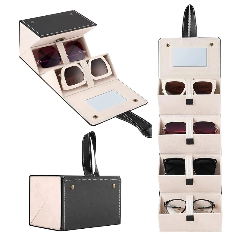 4 Slots Travel Foldable Sunglasses PU Leather Eyeglasses Case Portable Eyewear Display Storge Box glasses Cases